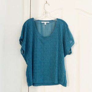 LC Lauren Conrad Blue Mixed Media Short Sleeve Top
